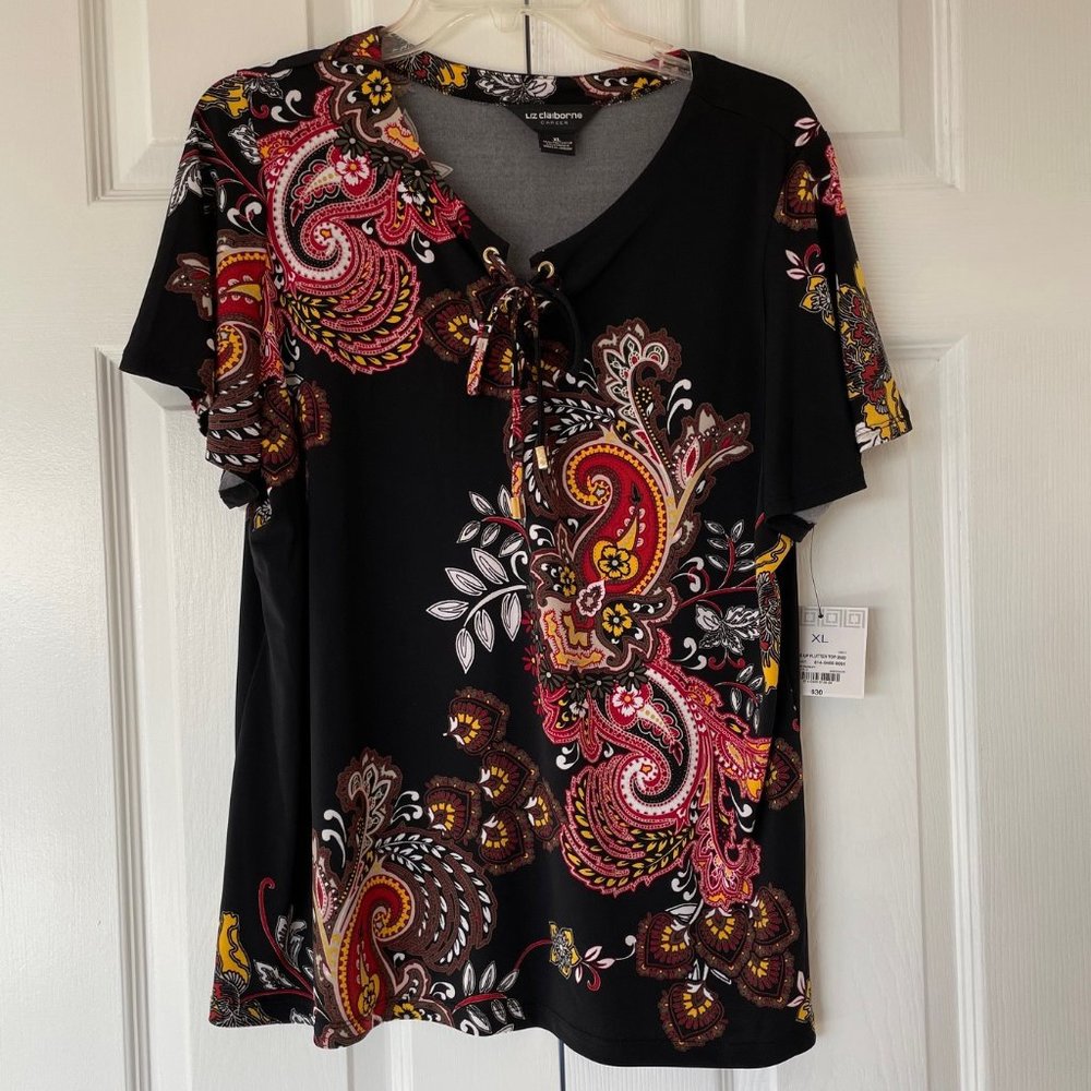 NWT Liz Claiborne Career paisley flutter sleeve top size XL